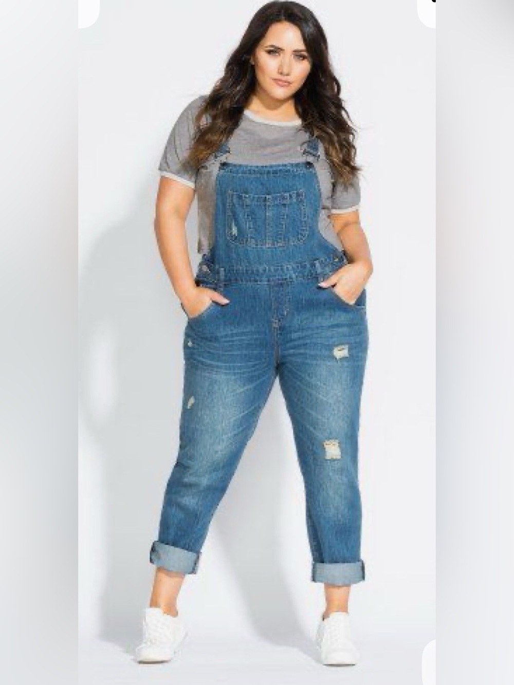 City Chic Mid Wash Distressed Denim Overalls Sz S/16 New without tags
